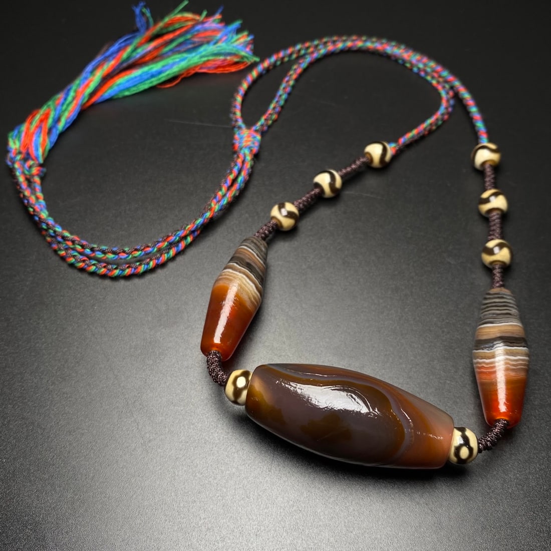 Hand knitting DZI Agate Necklace - 2