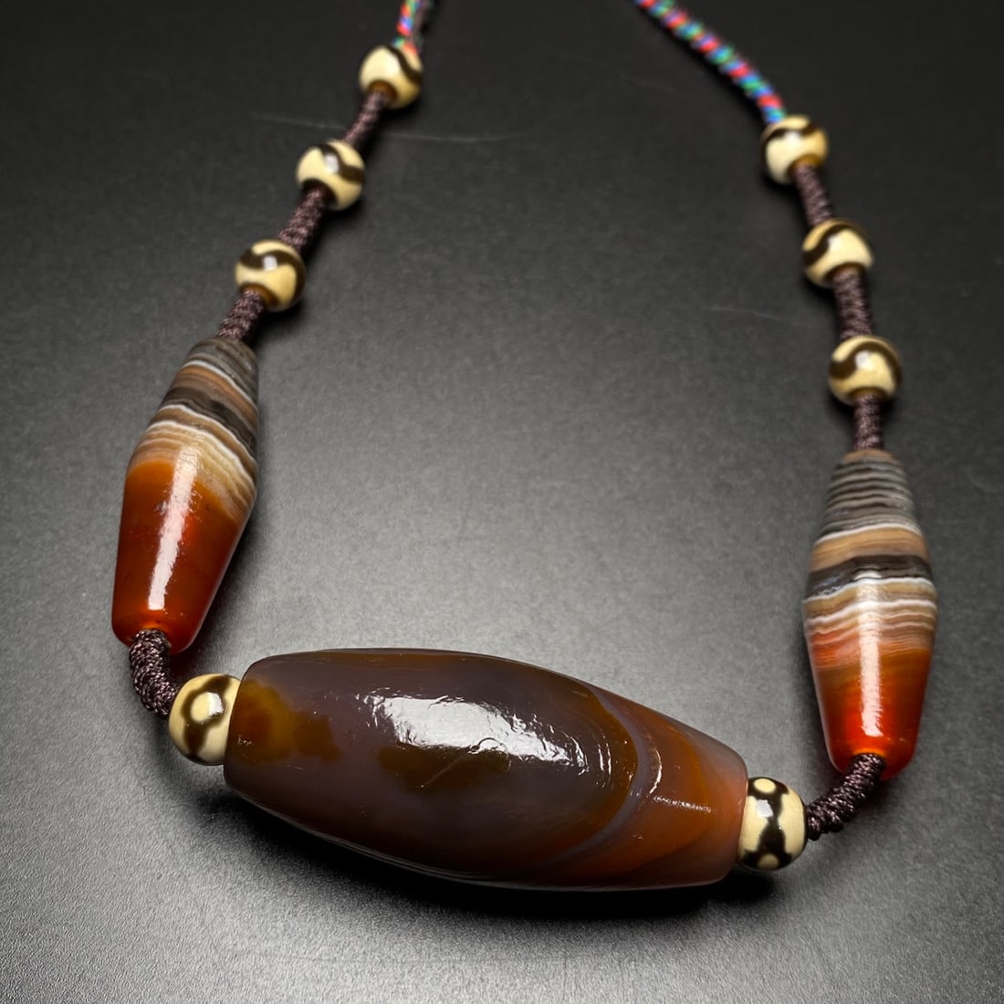 Hand knitting DZI Agate Necklace - 4