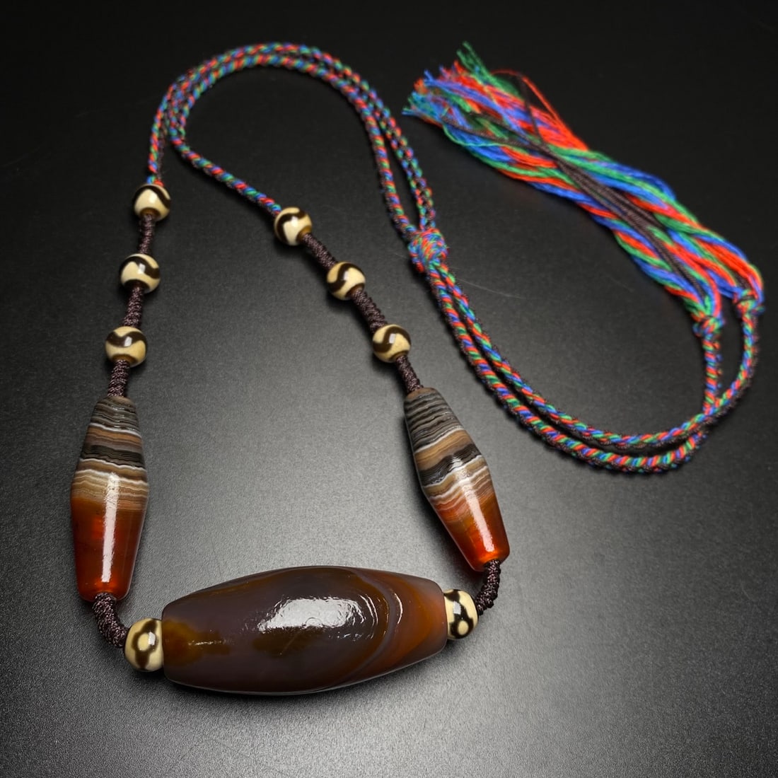 Hand knitting DZI Agate Necklace - 5