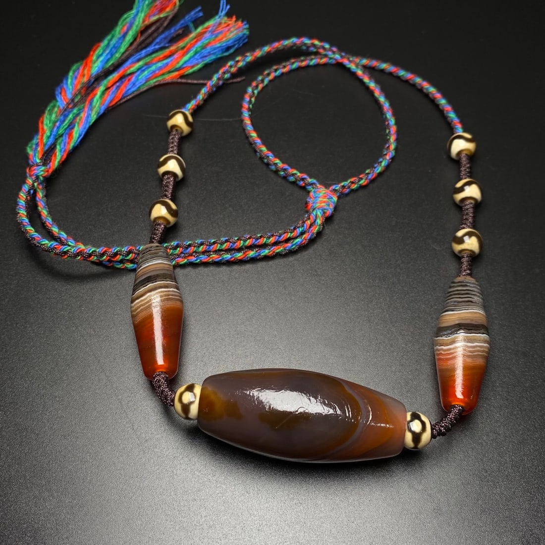 Hand knitting DZI Agate Necklace - 6