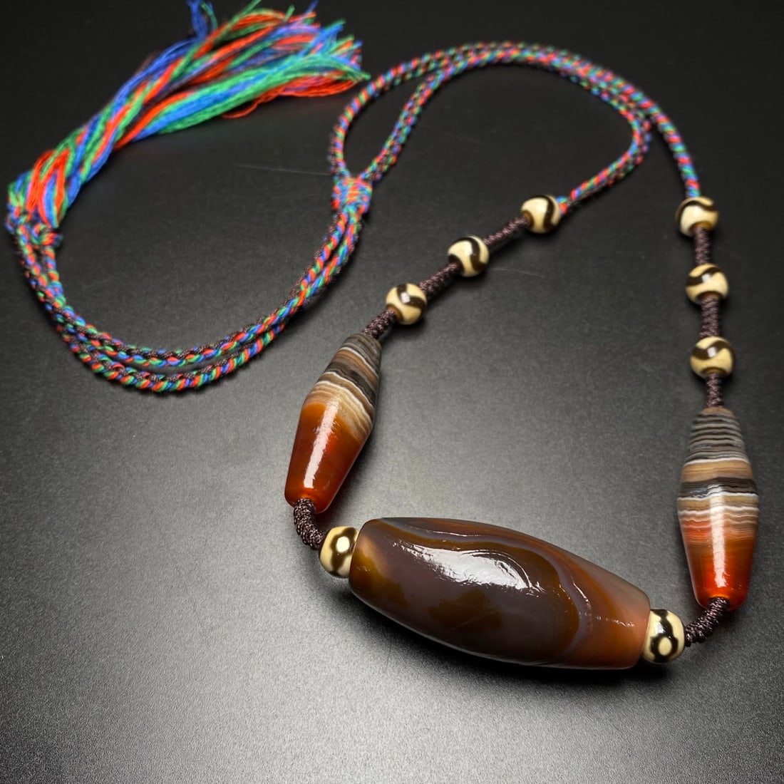 Hand knitting DZI Agate Necklace - 7