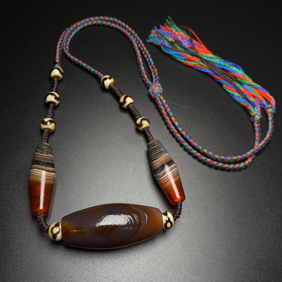 Hand knitting DZI Agate Necklace - 8