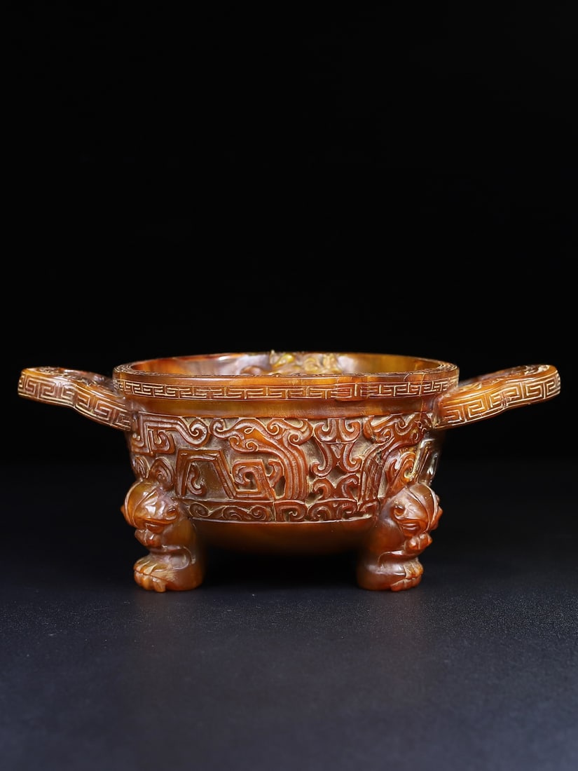 Ox Horn Hand Carved Chi Dragon Double Ear Incense Burner (1 of 10)