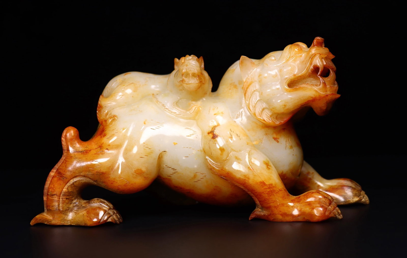 Vintage Hetian Jade Double Beast Statue (1 of 9)