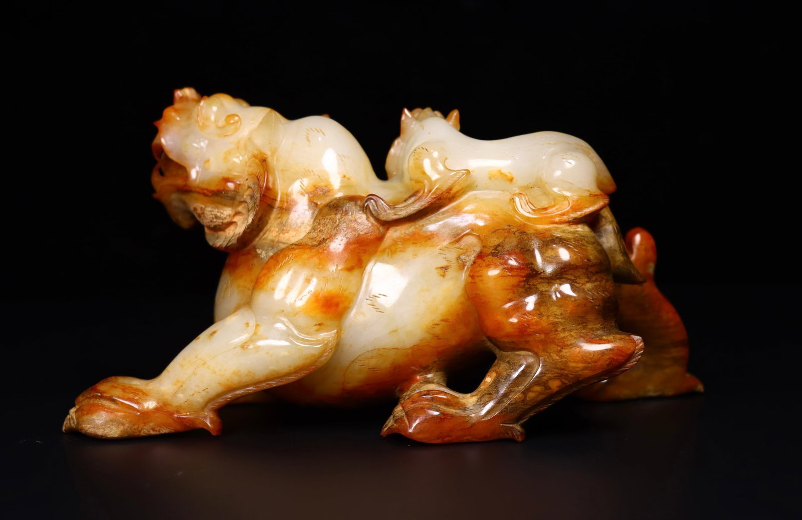 Vintage Hetian Jade Double Beast Statue - 2