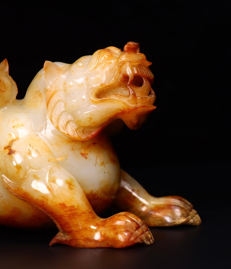 Vintage Hetian Jade Double Beast Statue - 5