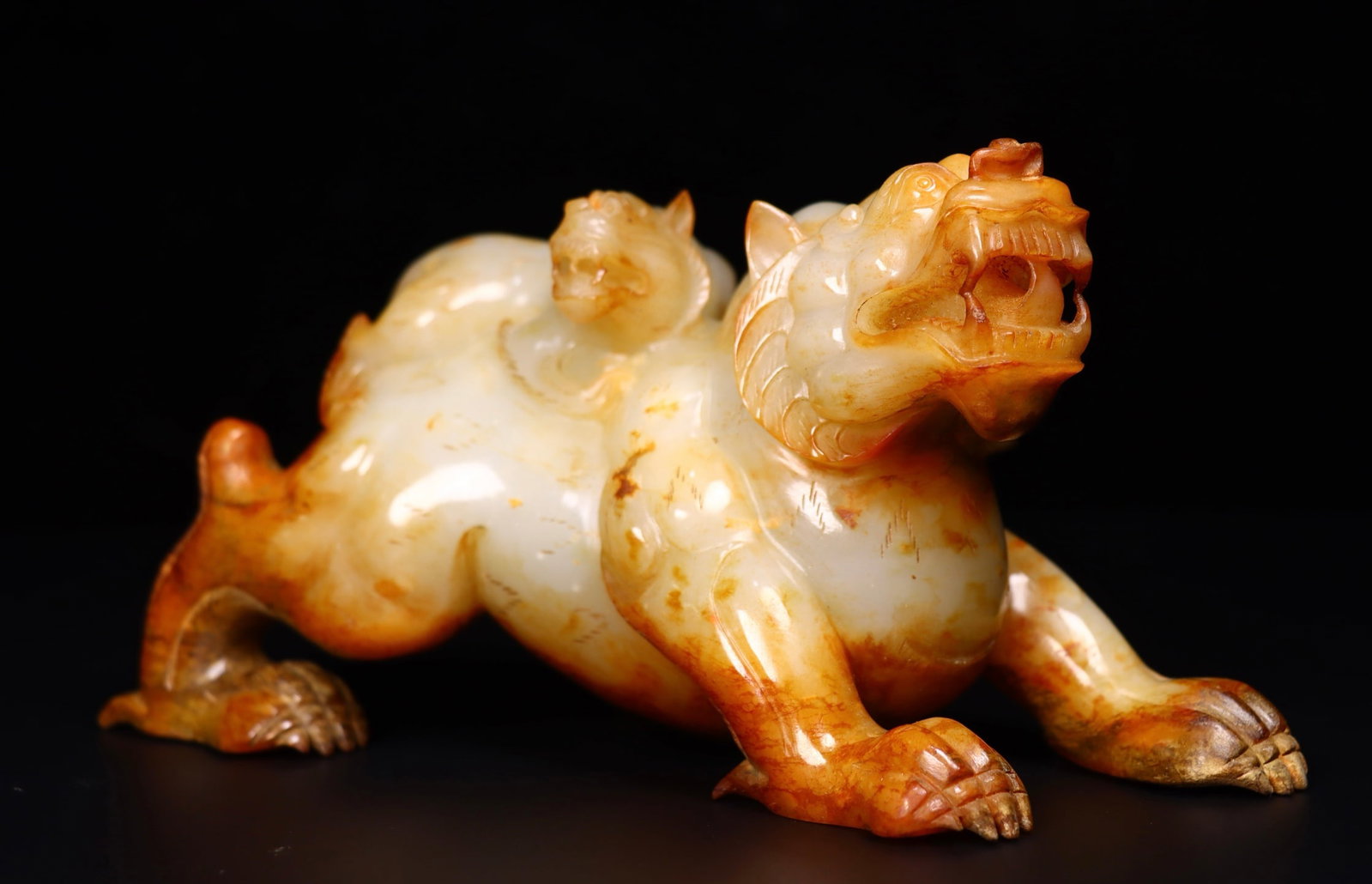 Vintage Hetian Jade Double Beast Statue - 6