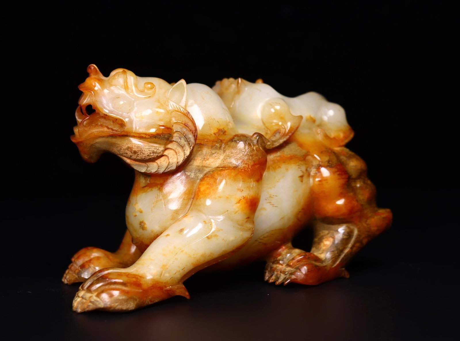 Vintage Hetian Jade Double Beast Statue - 7