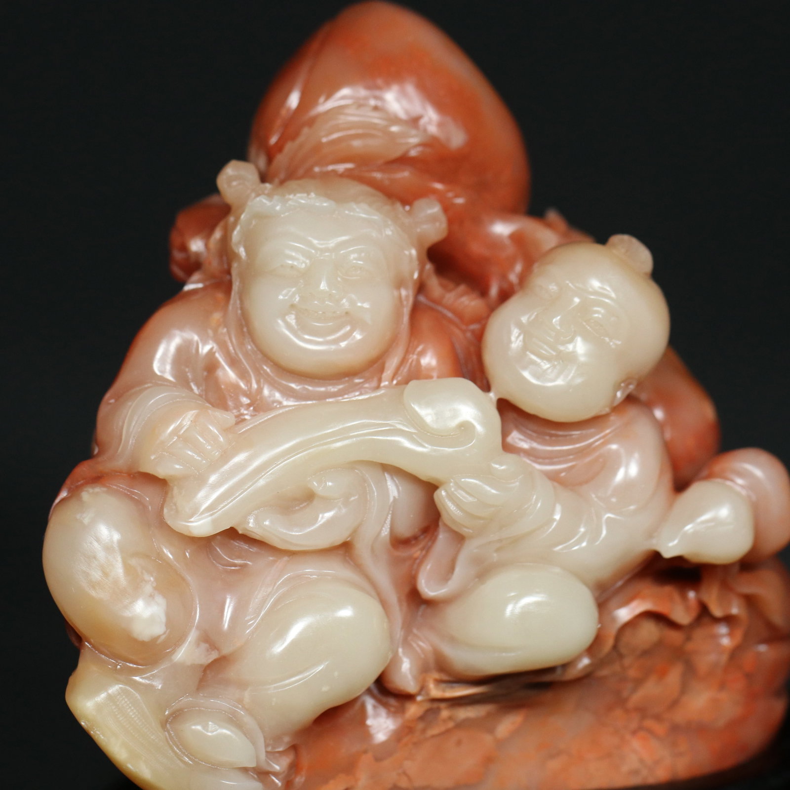 Shoushan Soapstone Hand-Carved Kid Statue - 4