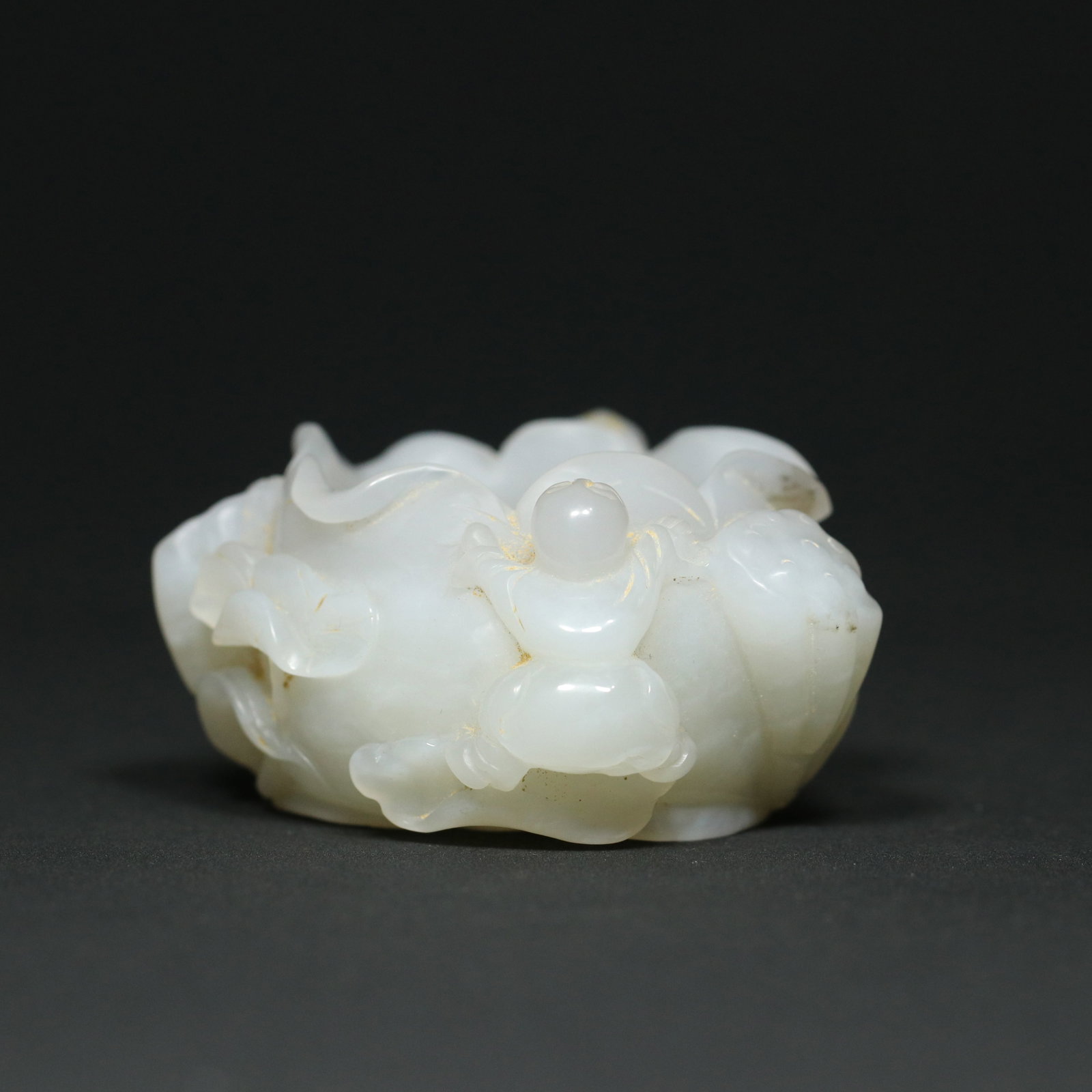 White Hetian Jade Hand Carved Lotus & Kid Brush Washer - 2
