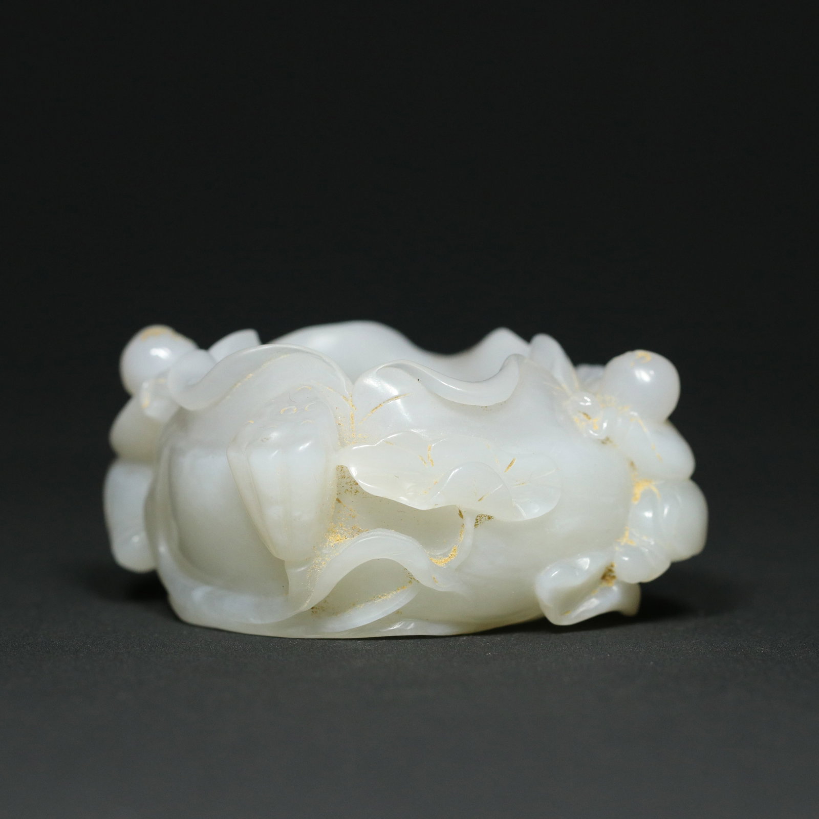 White Hetian Jade Hand Carved Lotus & Kid Brush Washer - 3