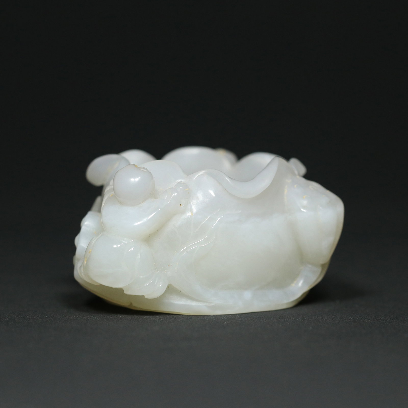 White Hetian Jade Hand Carved Lotus & Kid Brush Washer - 4