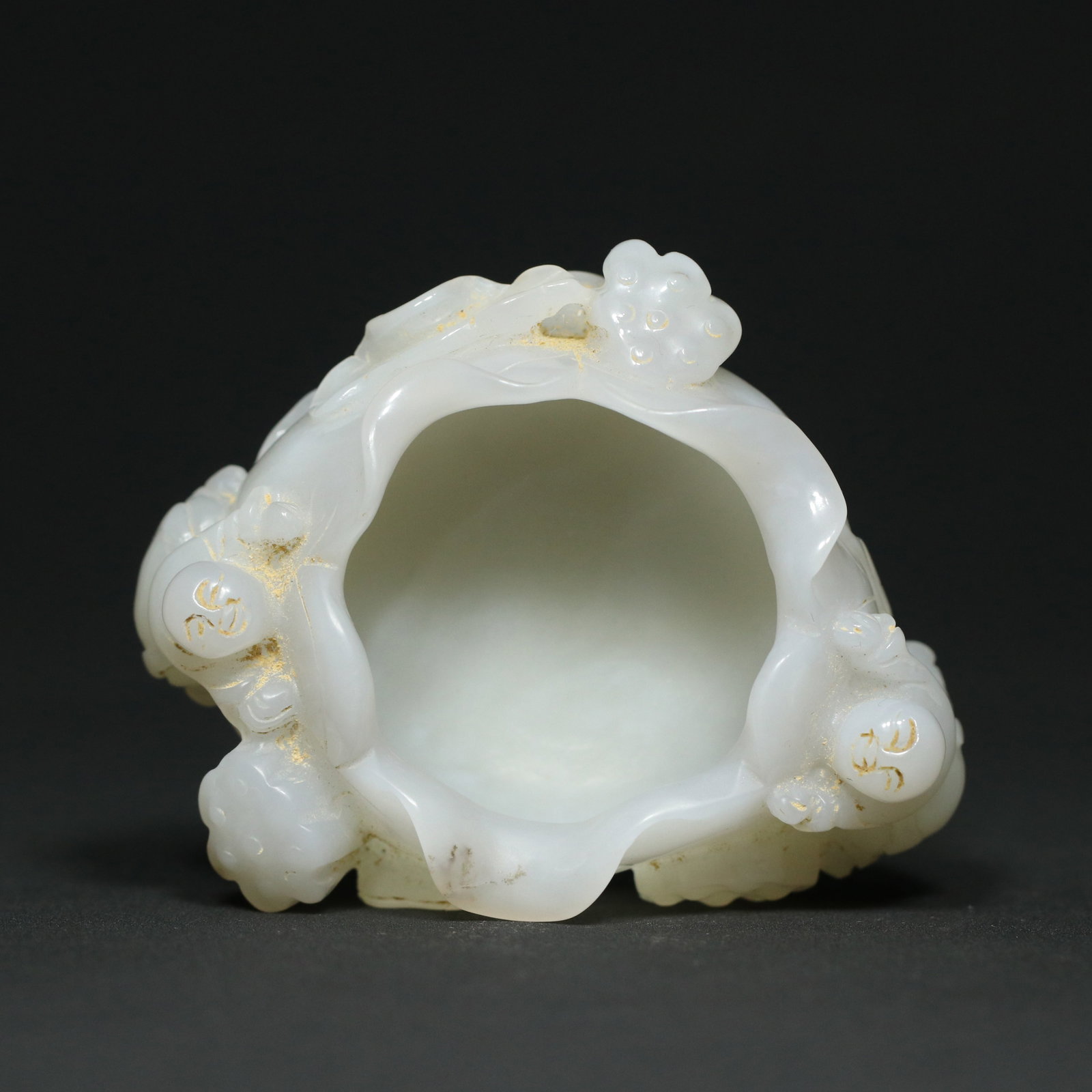 White Hetian Jade Hand Carved Lotus & Kid Brush Washer - 5