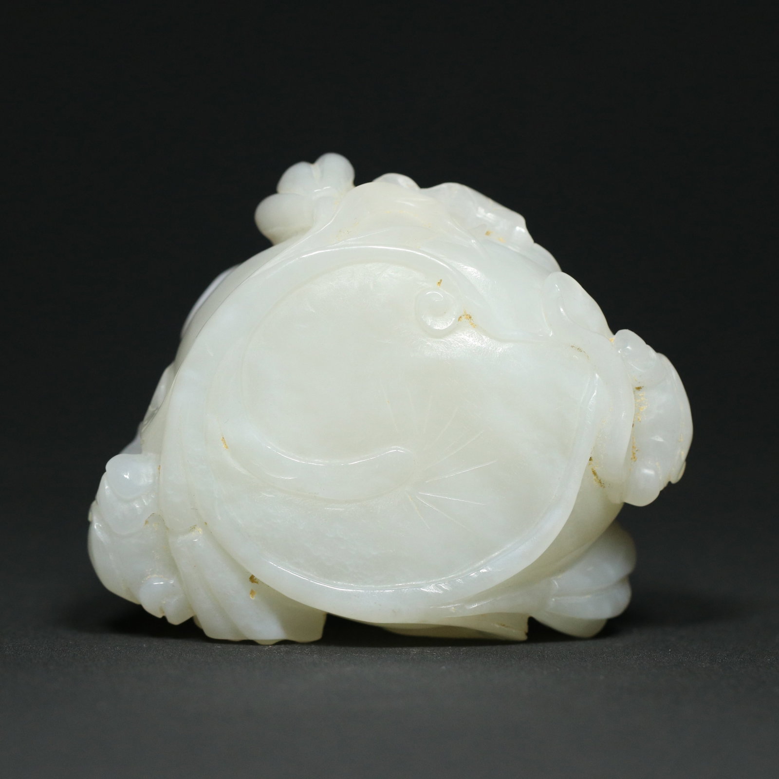 White Hetian Jade Hand Carved Lotus & Kid Brush Washer - 6