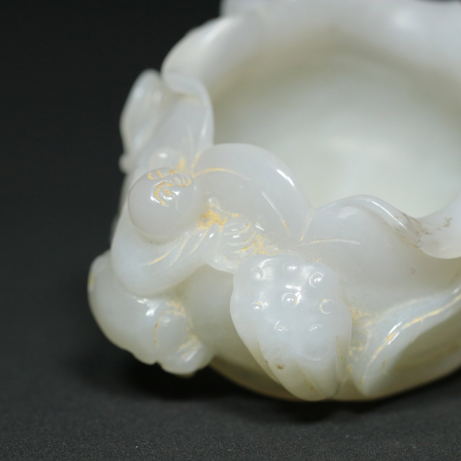 White Hetian Jade Hand Carved Lotus & Kid Brush Washer - 7