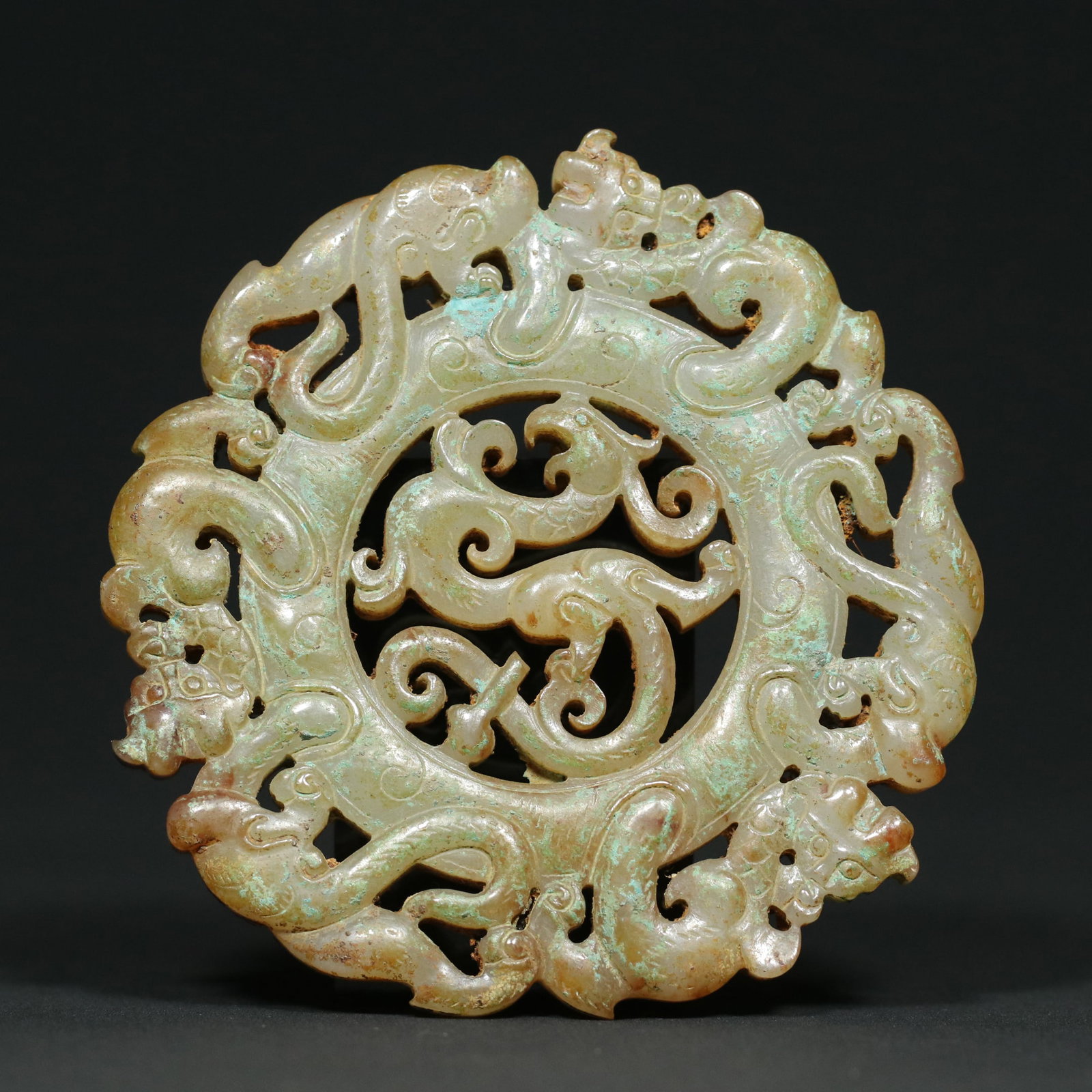 Openwork Hetian Jade Dragon Phoenix Bi Statue (1 of 9)
