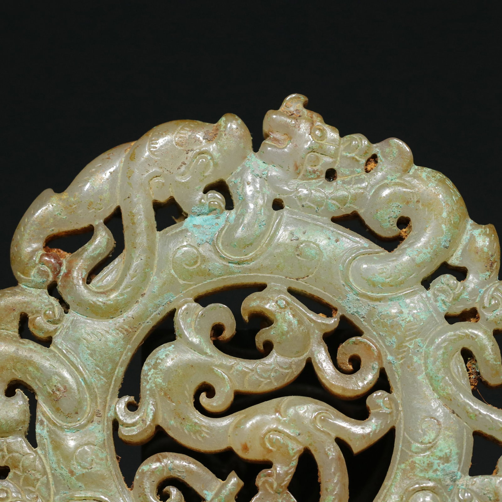 Openwork Hetian Jade Dragon Phoenix Bi Statue - 4