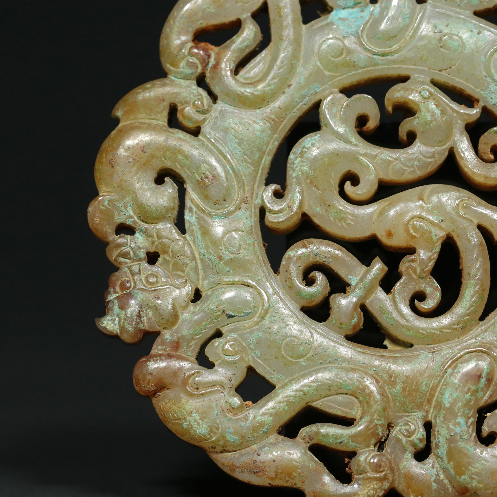 Openwork Hetian Jade Dragon Phoenix Bi Statue - 6