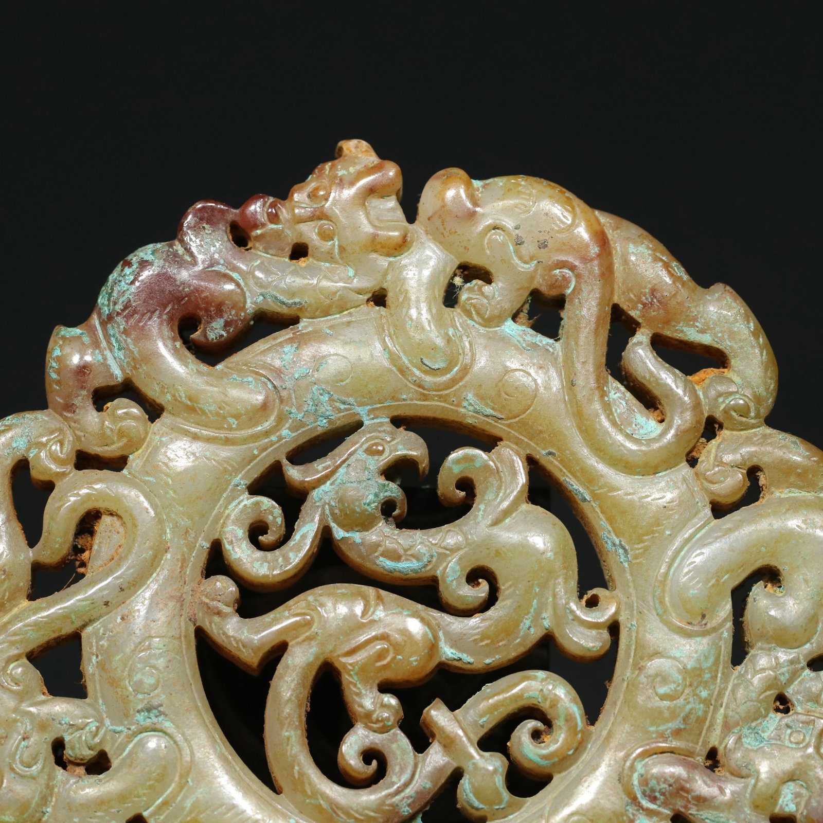 Openwork Hetian Jade Dragon Phoenix Bi Statue - 7