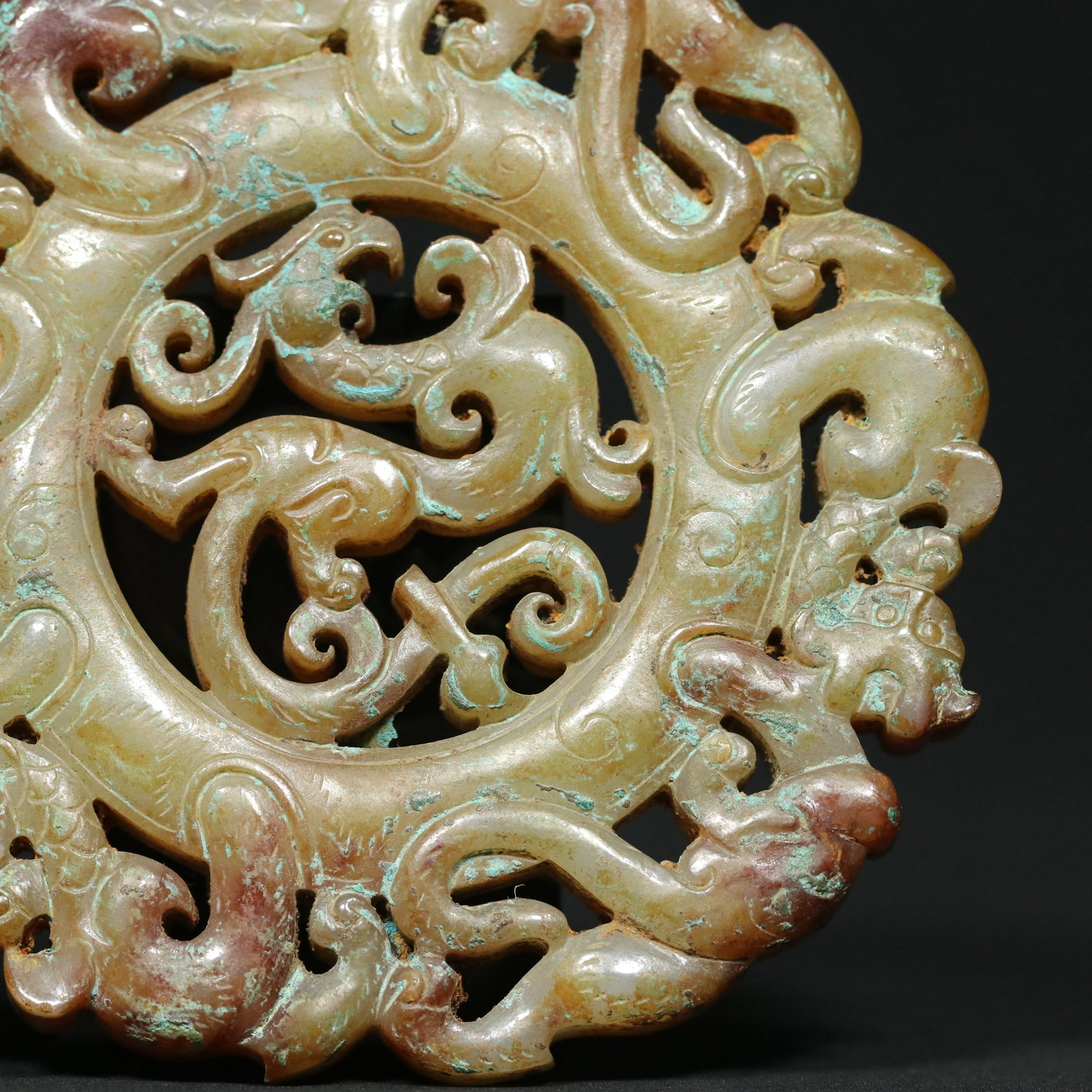 Openwork Hetian Jade Dragon Phoenix Bi Statue - 8