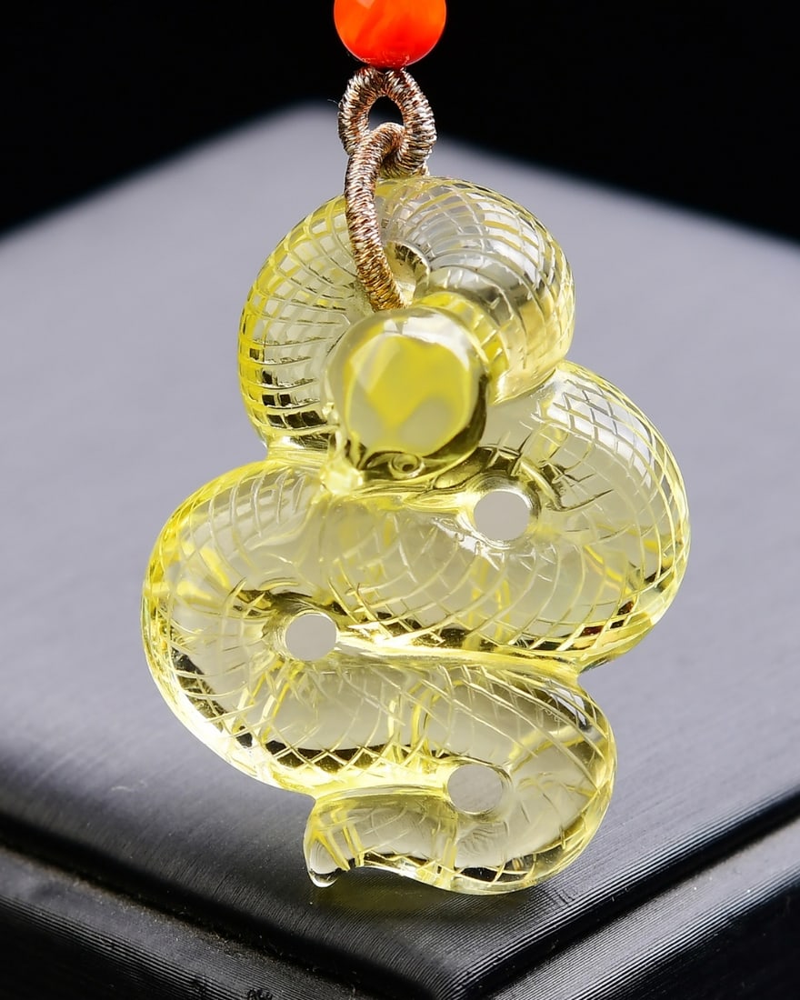 Yellow Crystal Snake Pendant - 4