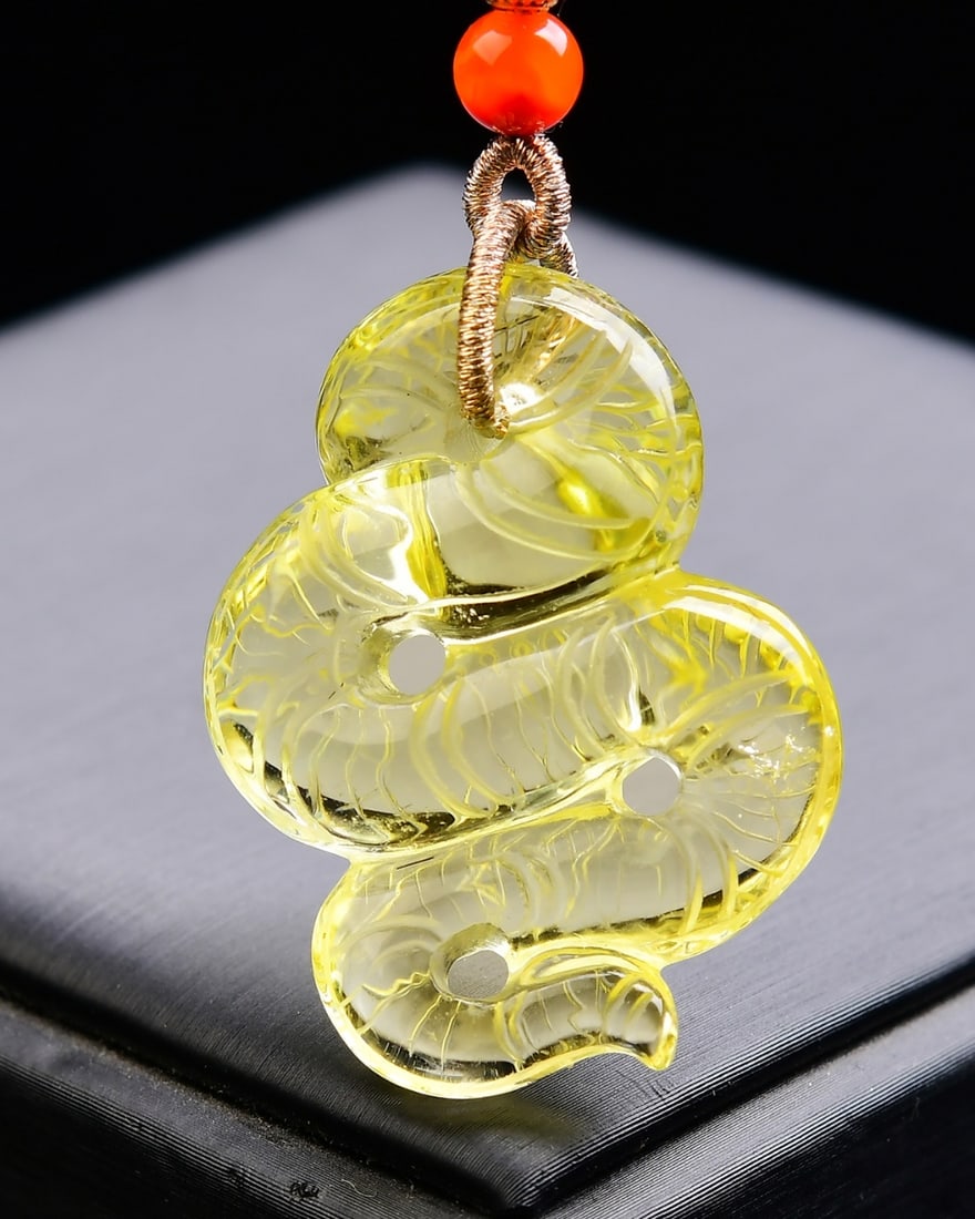 Yellow Crystal Snake Pendant - 5