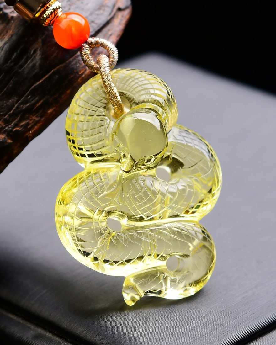Yellow Crystal Snake Pendant - 6