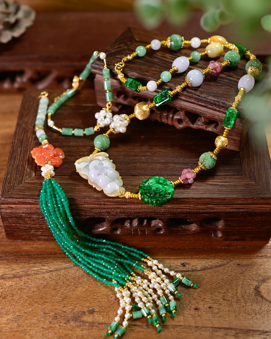 Hand knitting Jadeite Necklace with Certificate - 2