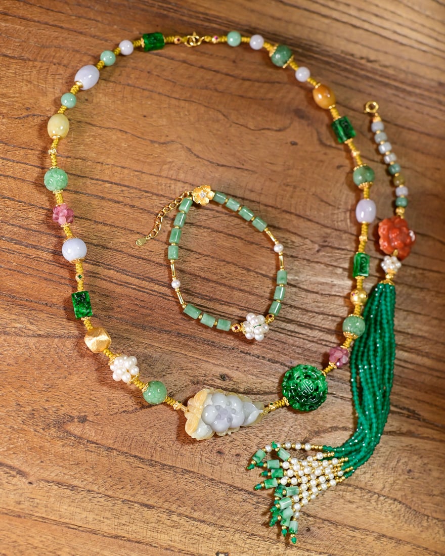 Hand knitting Jadeite Necklace with Certificate - 3