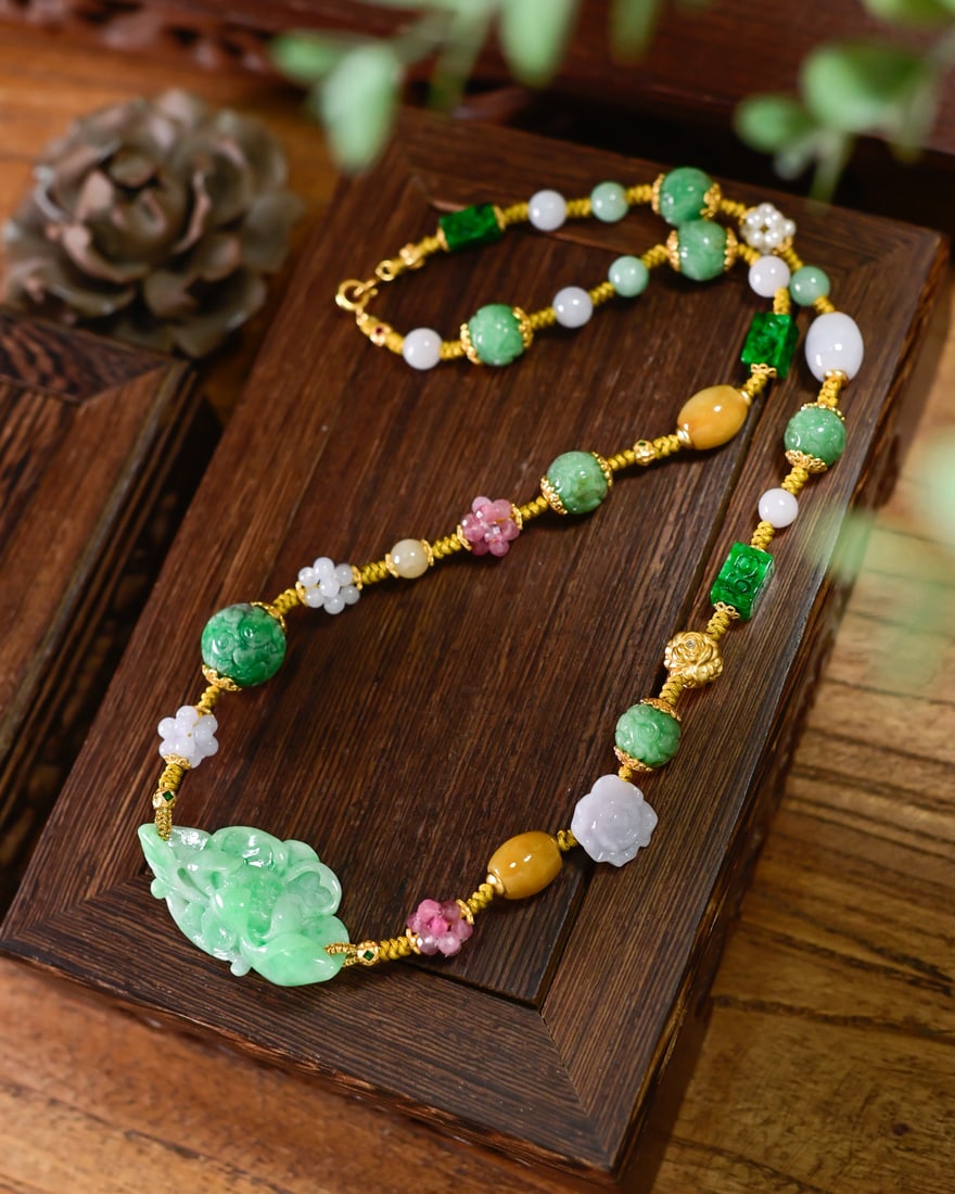 Hand knitting Jadeite Necklace with Certificate - 4