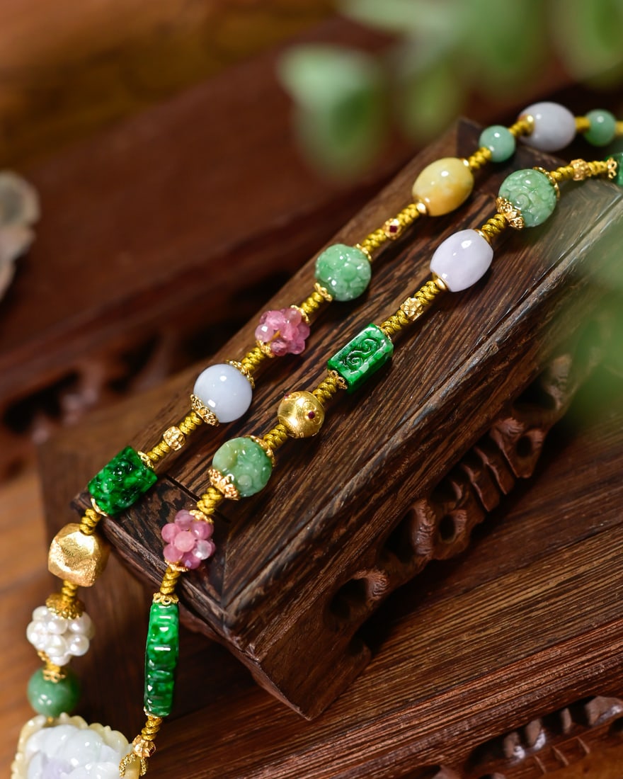 Hand knitting Jadeite Necklace with Certificate - 5
