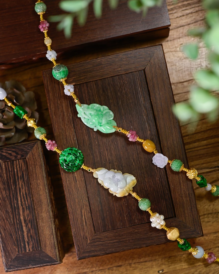 Hand knitting Jadeite Necklace with Certificate - 6