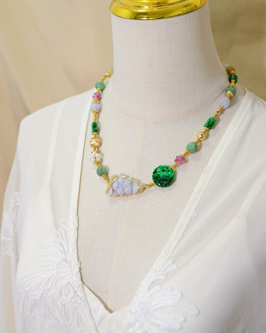 Hand knitting Jadeite Necklace with Certificate - 7