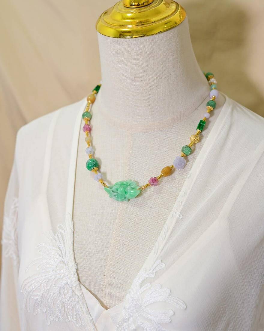 Hand knitting Jadeite Necklace with Certificate - 8