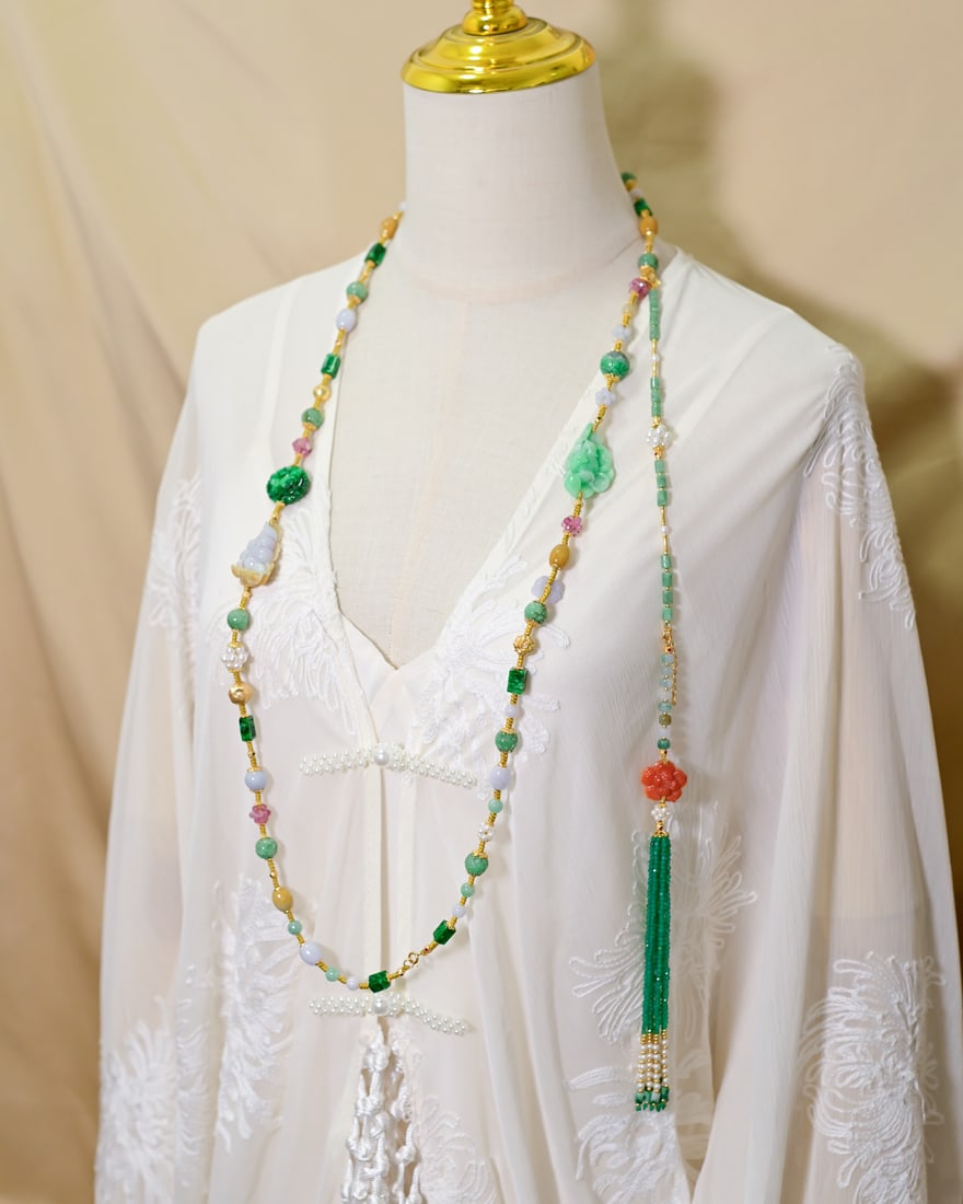 Hand knitting Jadeite Necklace with Certificate - 9