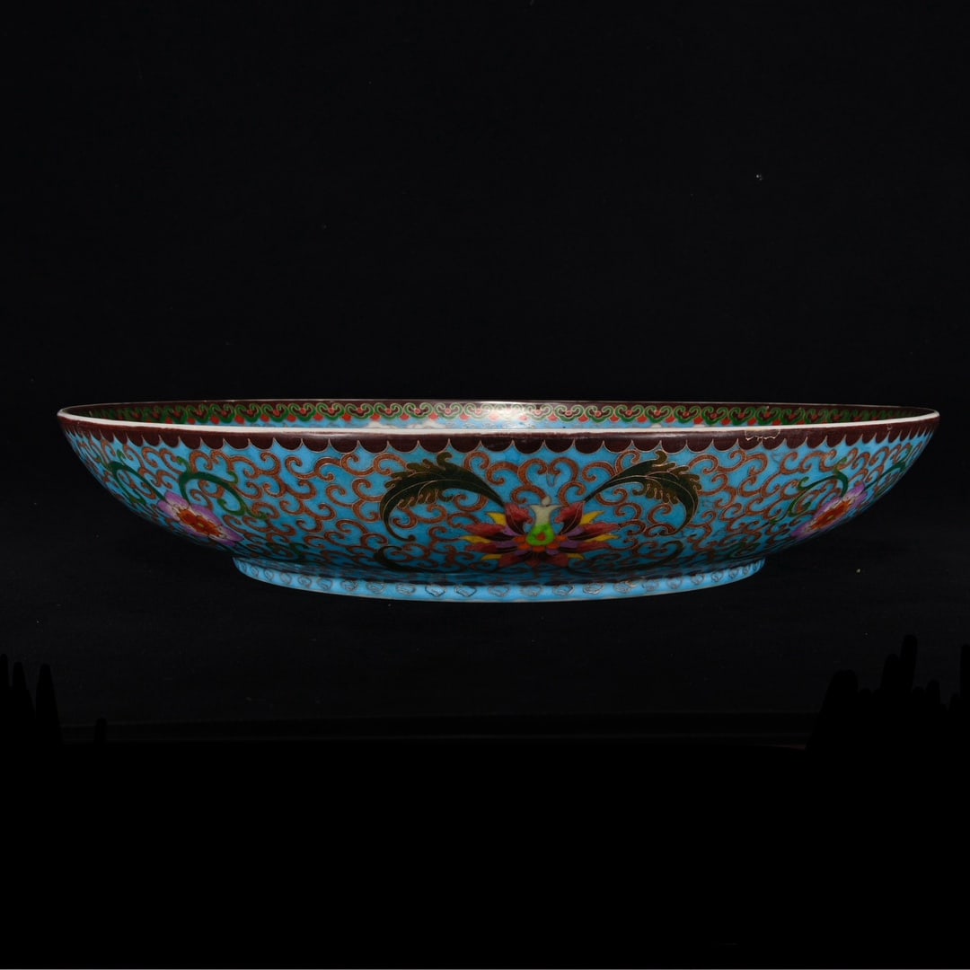 Old Bronze Enamel Dragon Phoenix Design Big Plate - 2