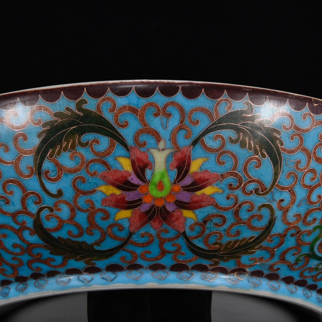 Old Bronze Enamel Dragon Phoenix Design Big Plate - 8