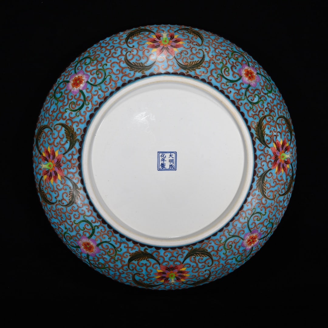Old Bronze Enamel Dragon Phoenix Design Big Plate - 9