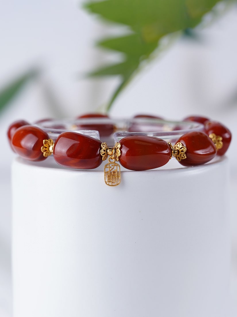 Beautiful Natural Nanhong Agate Original Stone Bracelet (1 of 7)