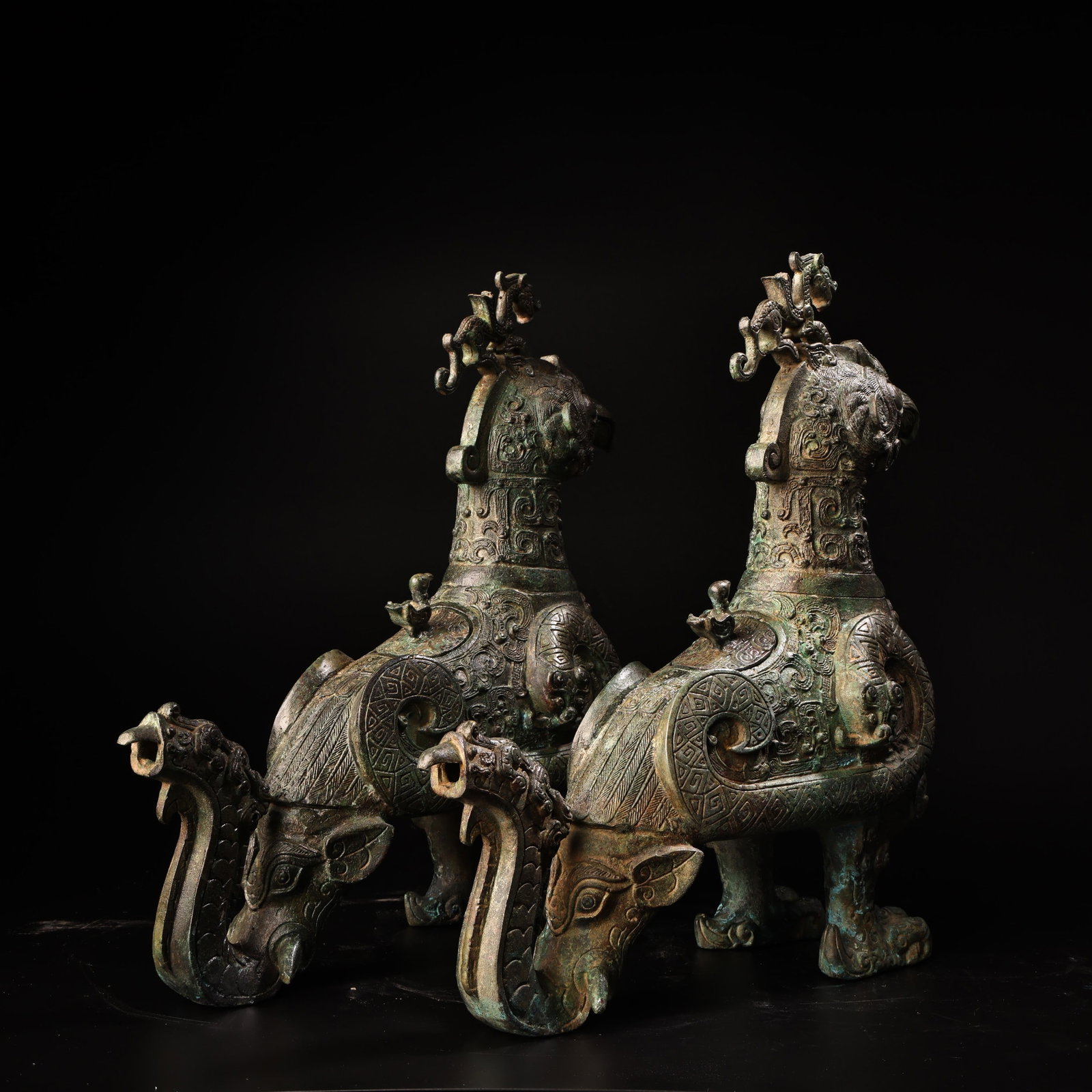 A Pair Bronze Bird Statue - Zun - 10