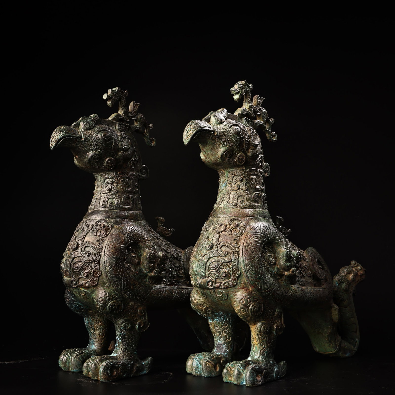 A Pair Bronze Bird Statue - Zun - 4