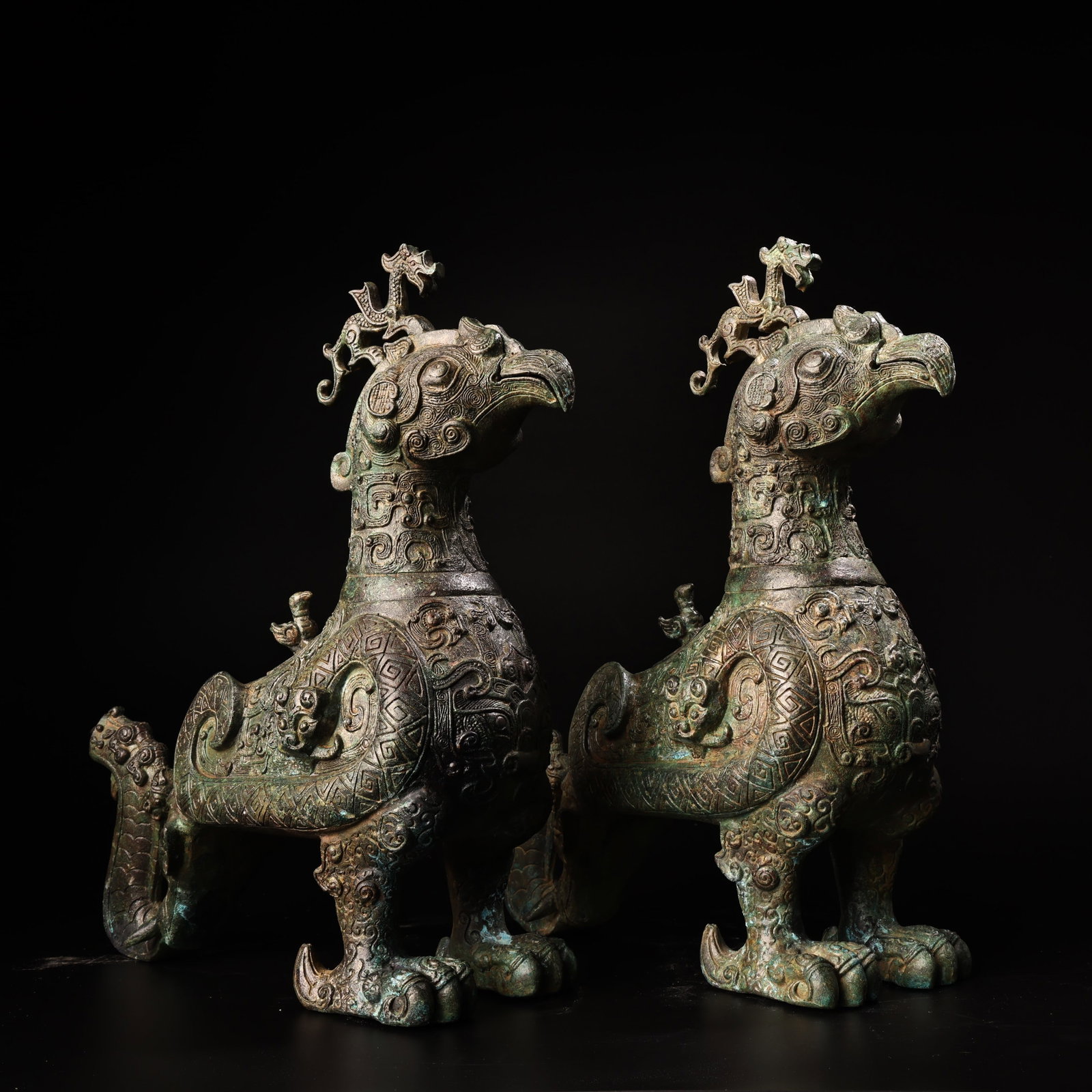 A Pair Bronze Bird Statue - Zun - 6