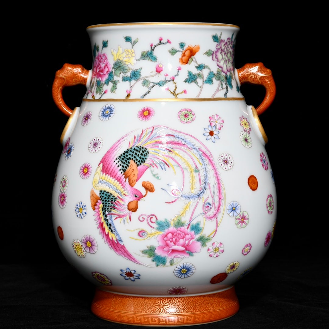 Porcelain Vase Famille Rose Phoenix Peony Design w Yongzheng Mark (1 of 9)