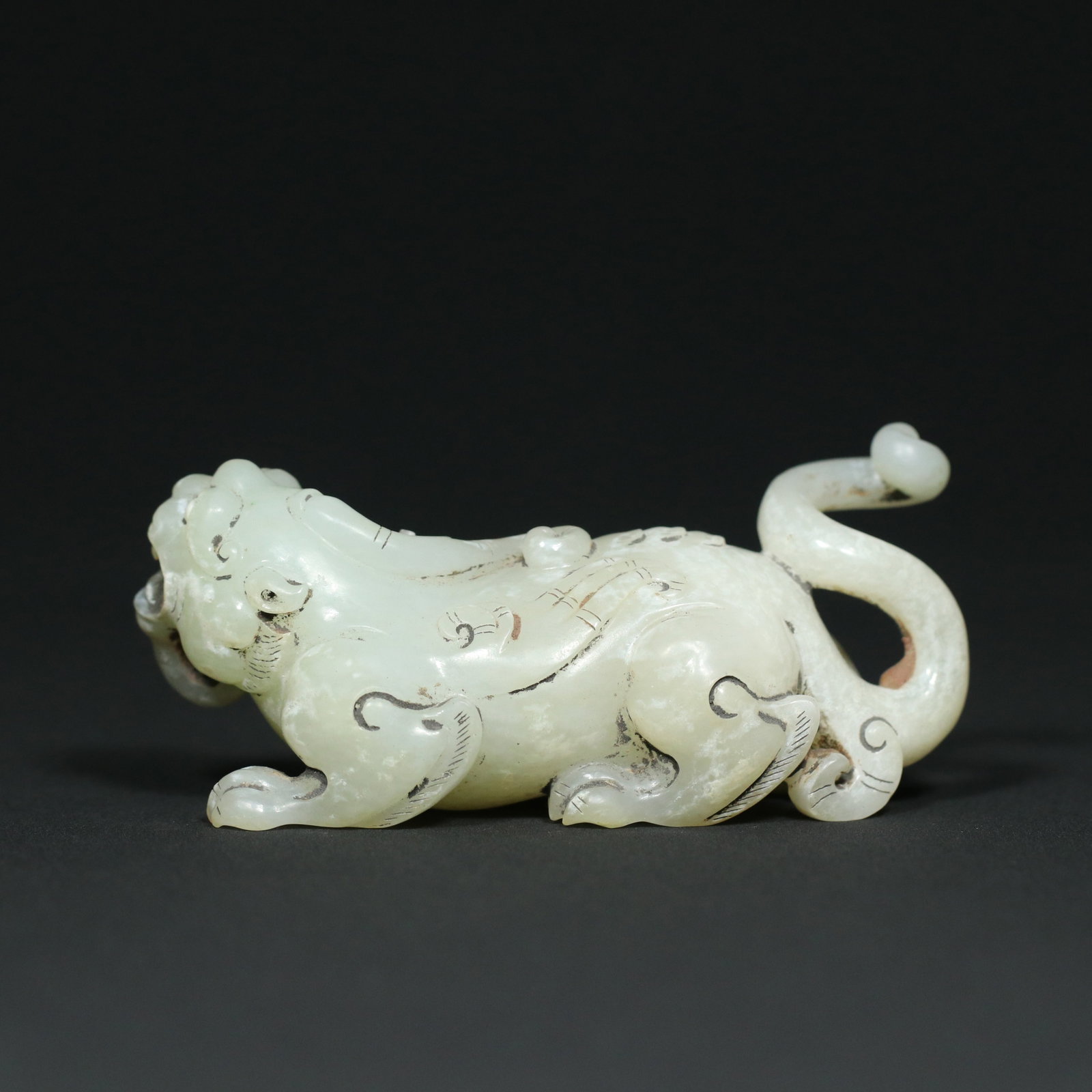 Old Hetian Jade Beast Statue - 2