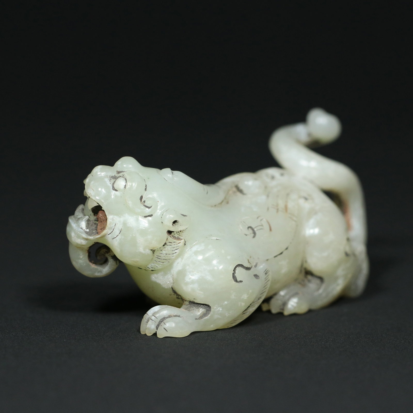 Old Hetian Jade Beast Statue - 5