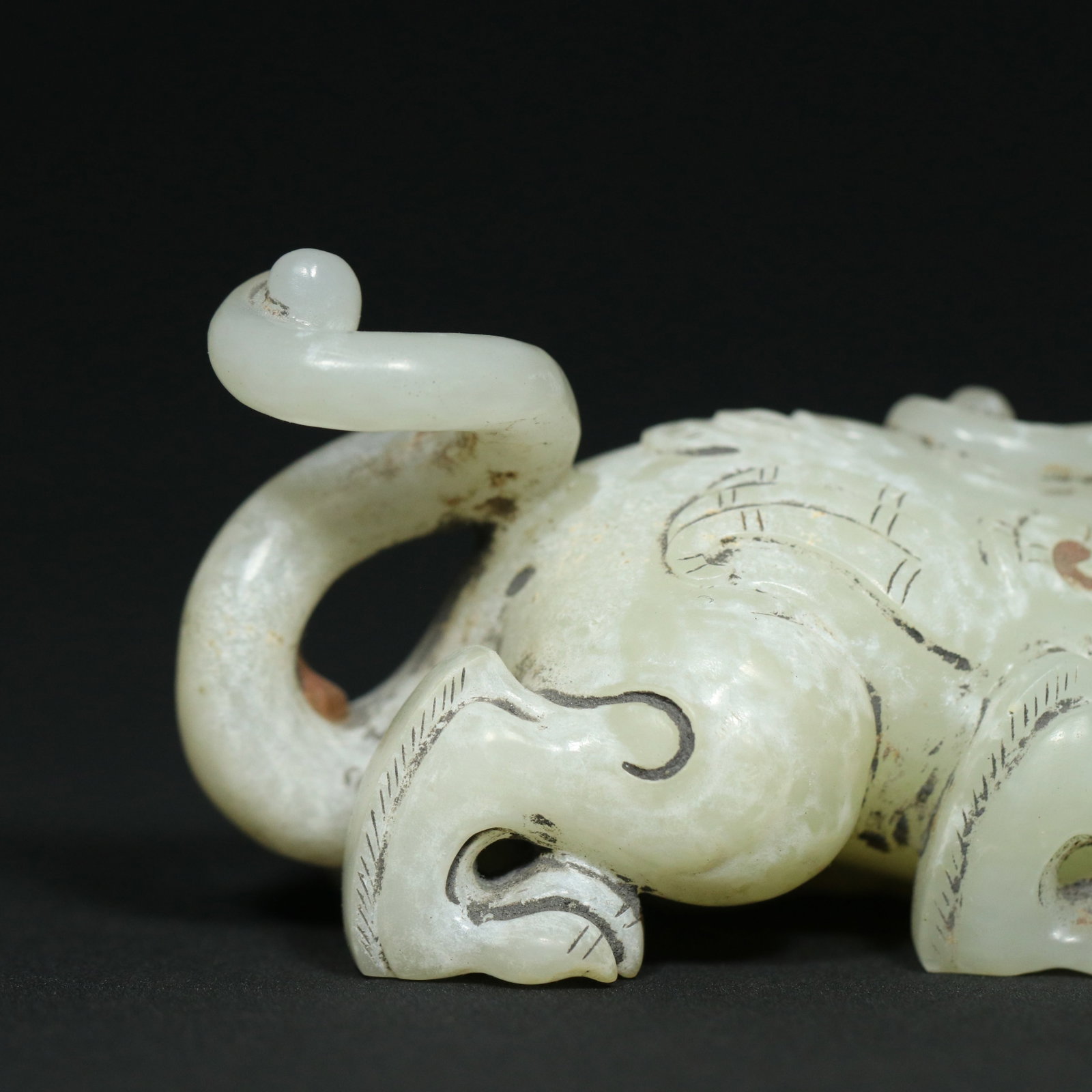 Old Hetian Jade Beast Statue - 8