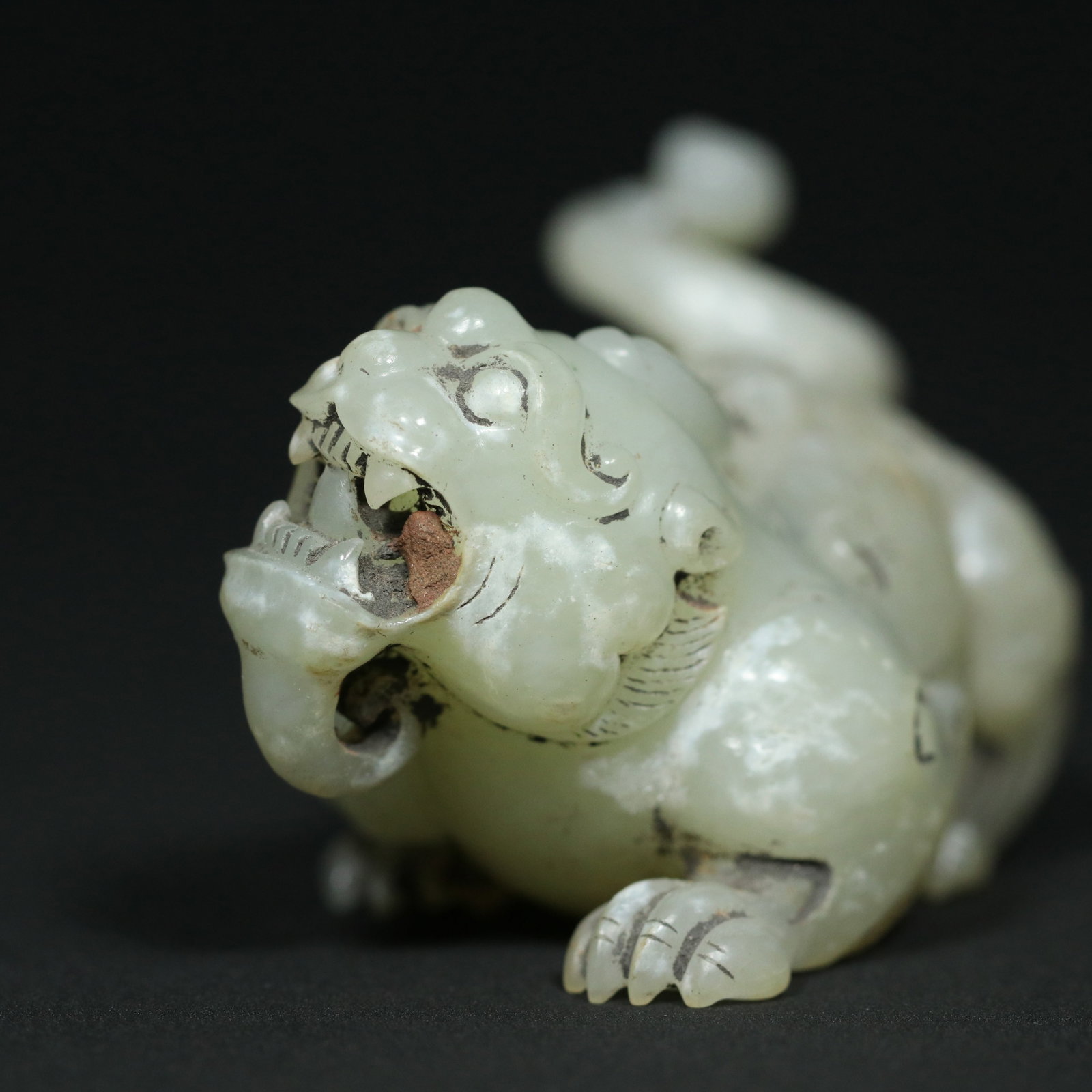 Old Hetian Jade Beast Statue - 9