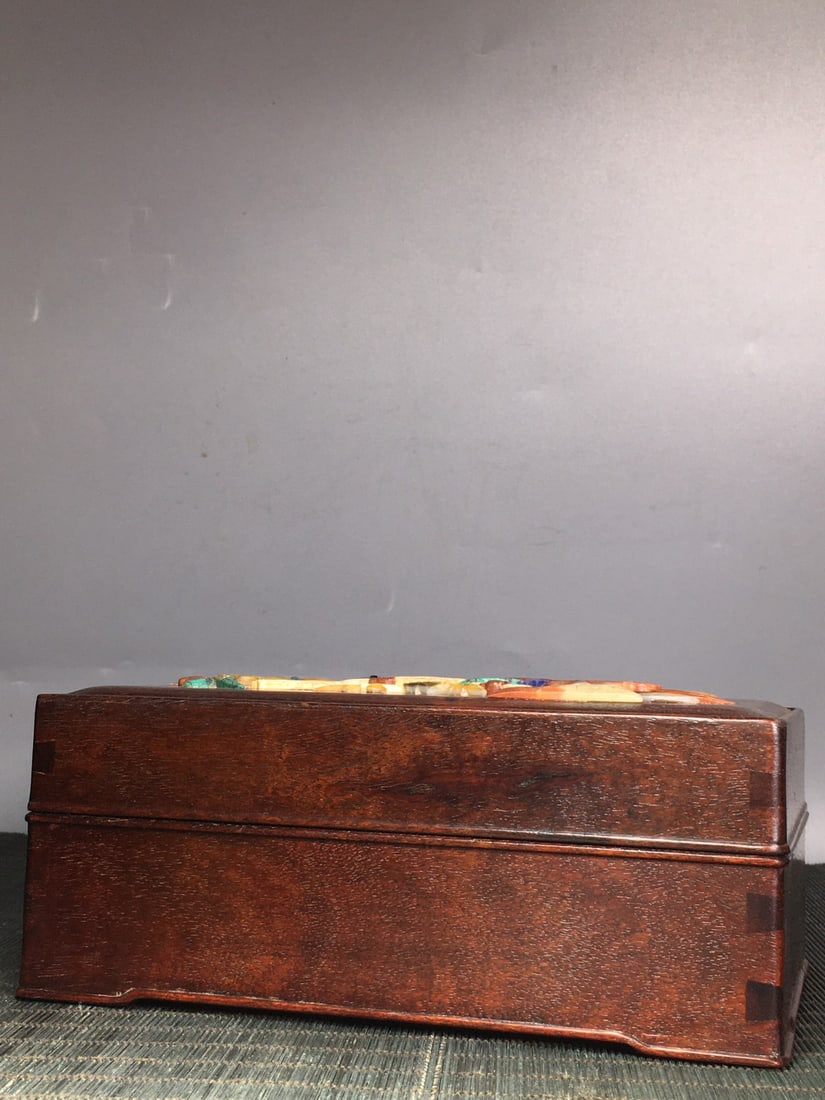 Old Huali Wood Inlay Shell,Shoushan Stone Flower Bird Box - 6