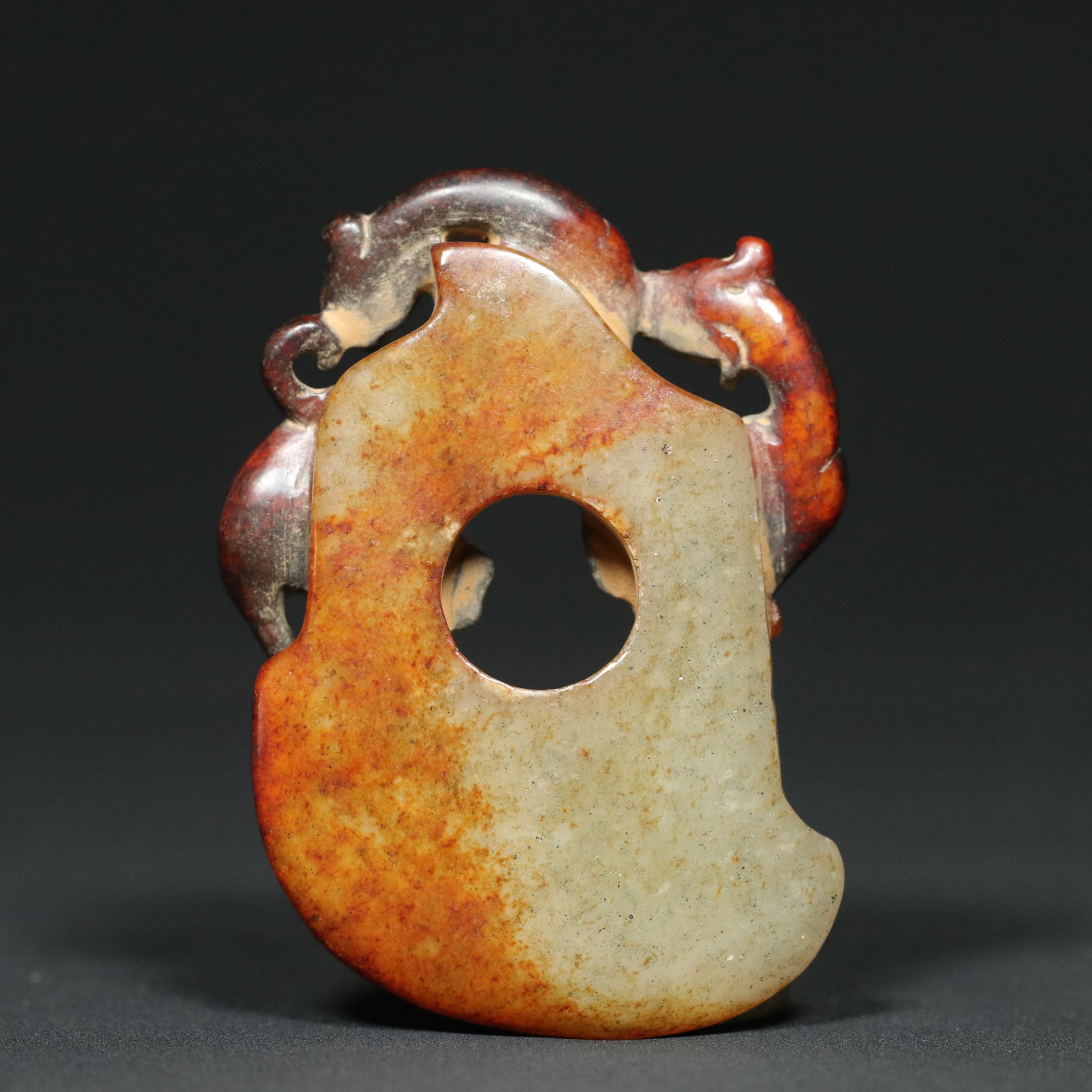 Old Hetian Jade Chi Dragon Axe Statue - 2
