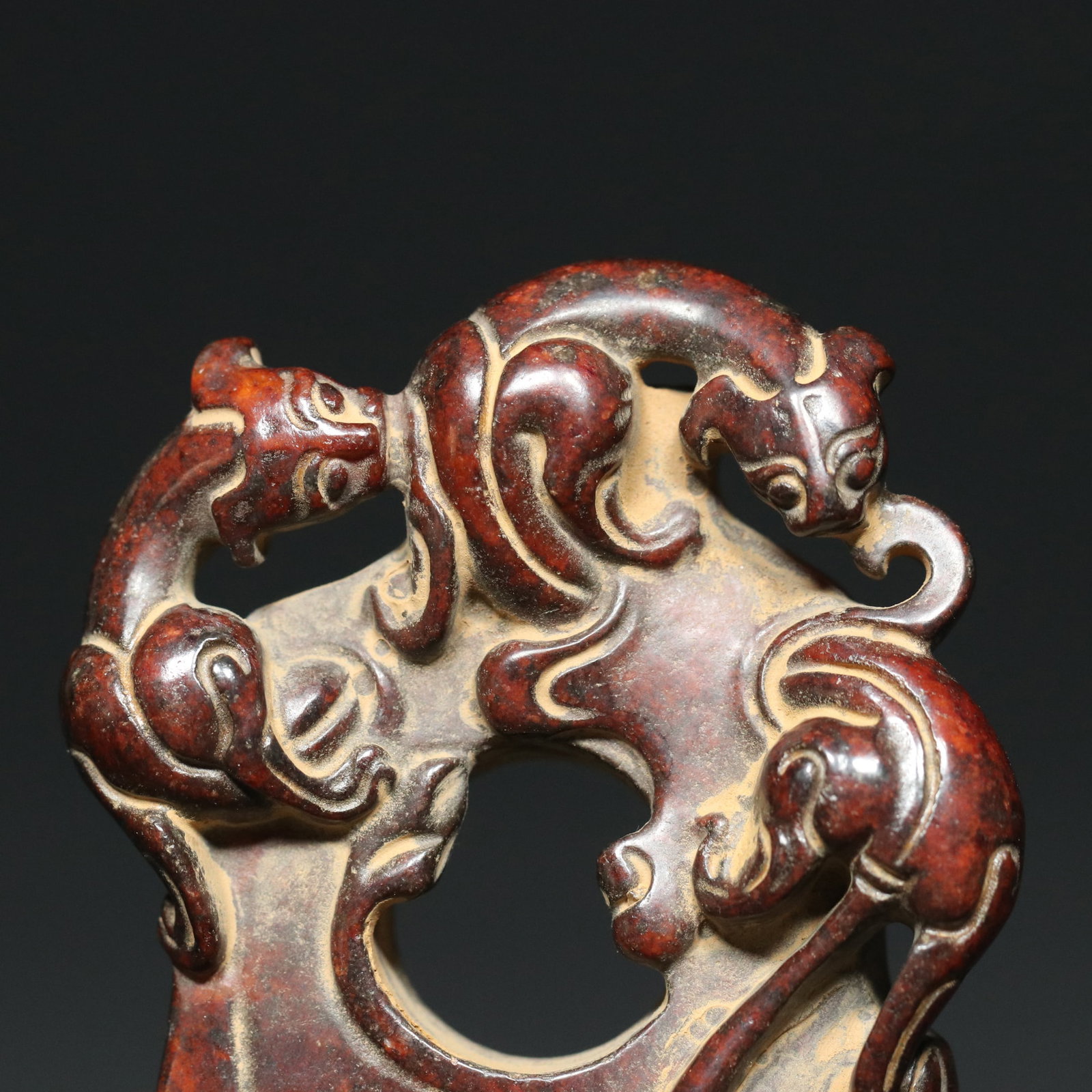 Old Hetian Jade Chi Dragon Axe Statue - 4
